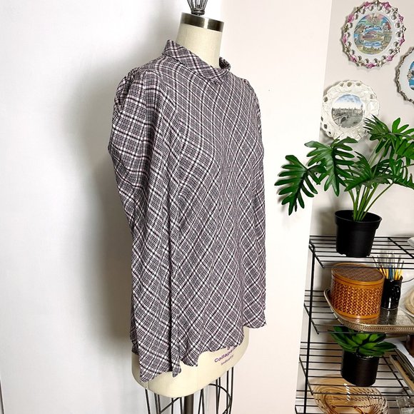 Zara Woman pink and black plaid blouse with high collar - size XL - Picture 2 of 9